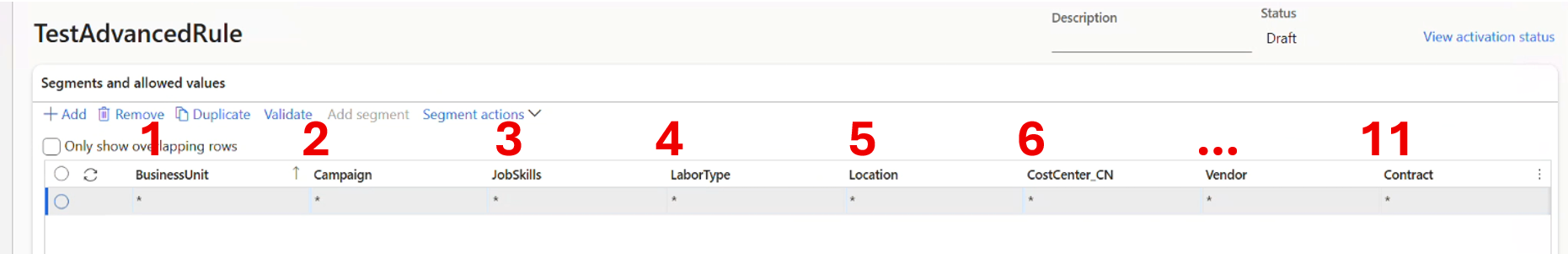 Screenshot of maximum dimensions per account rule.