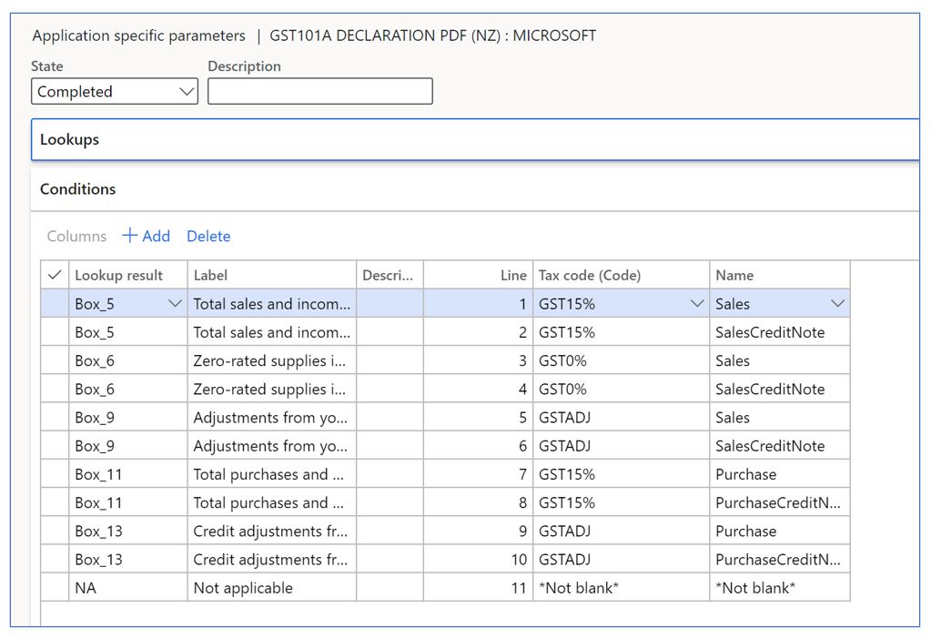 Screenshot of the GST101A declaration setup page.