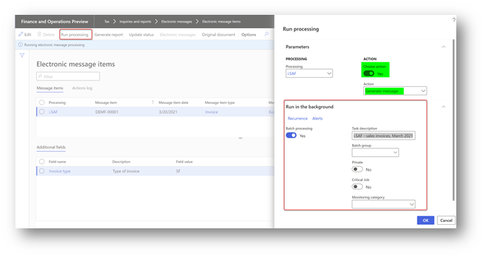 Screenshot of the Run processing dialog with batch configuration options.