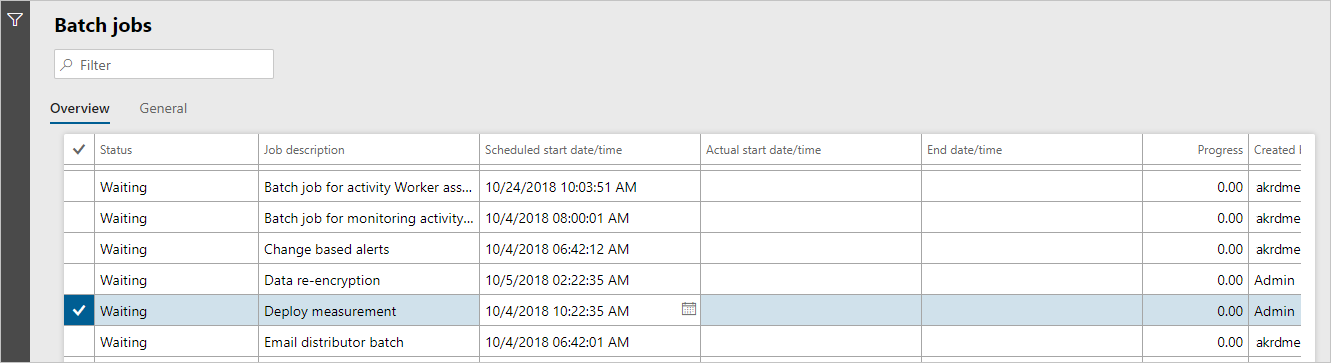 Screenshot of the Batch jobs page.