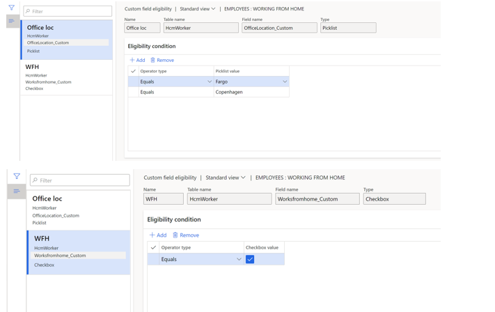 Screenshot of eligibility conditions within a custom field criterion.