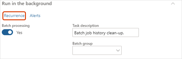 Screenshot of selecting Run in the background and Recurrence options.