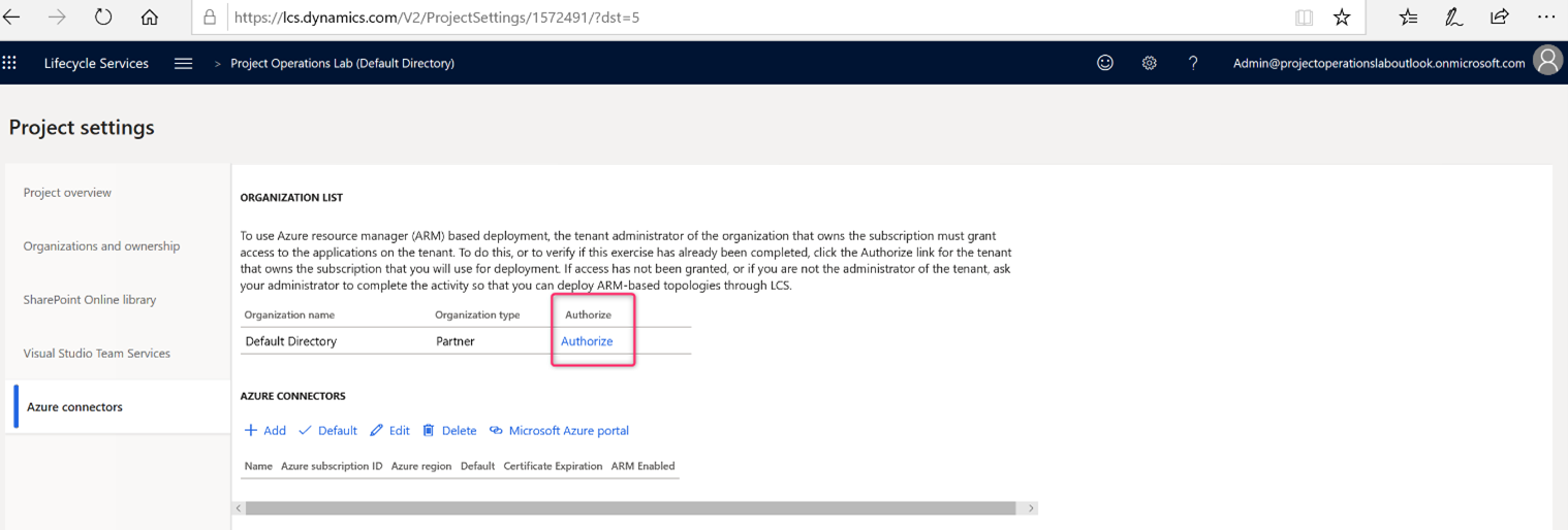 Screenshot of Azure Connectors.