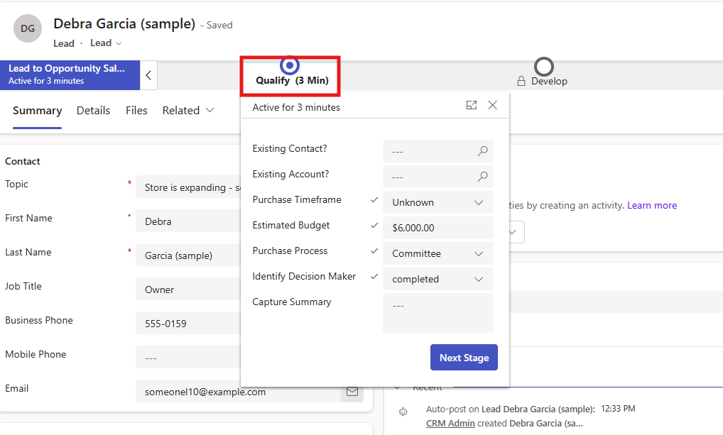 Screenshot of the lead form with the Qualify step highlighted.