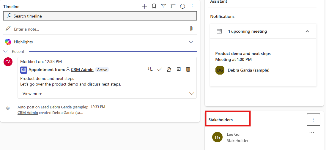 Screenshot of the Stakeholders section of the lead form.