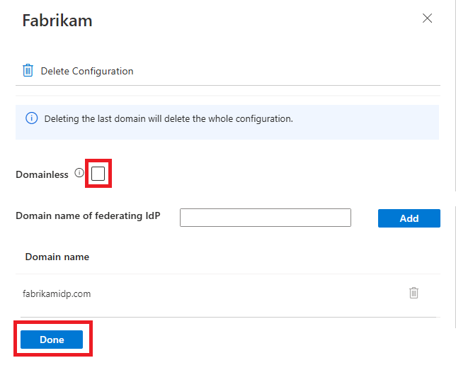 Screenshot of the domain configuration page for domainless.