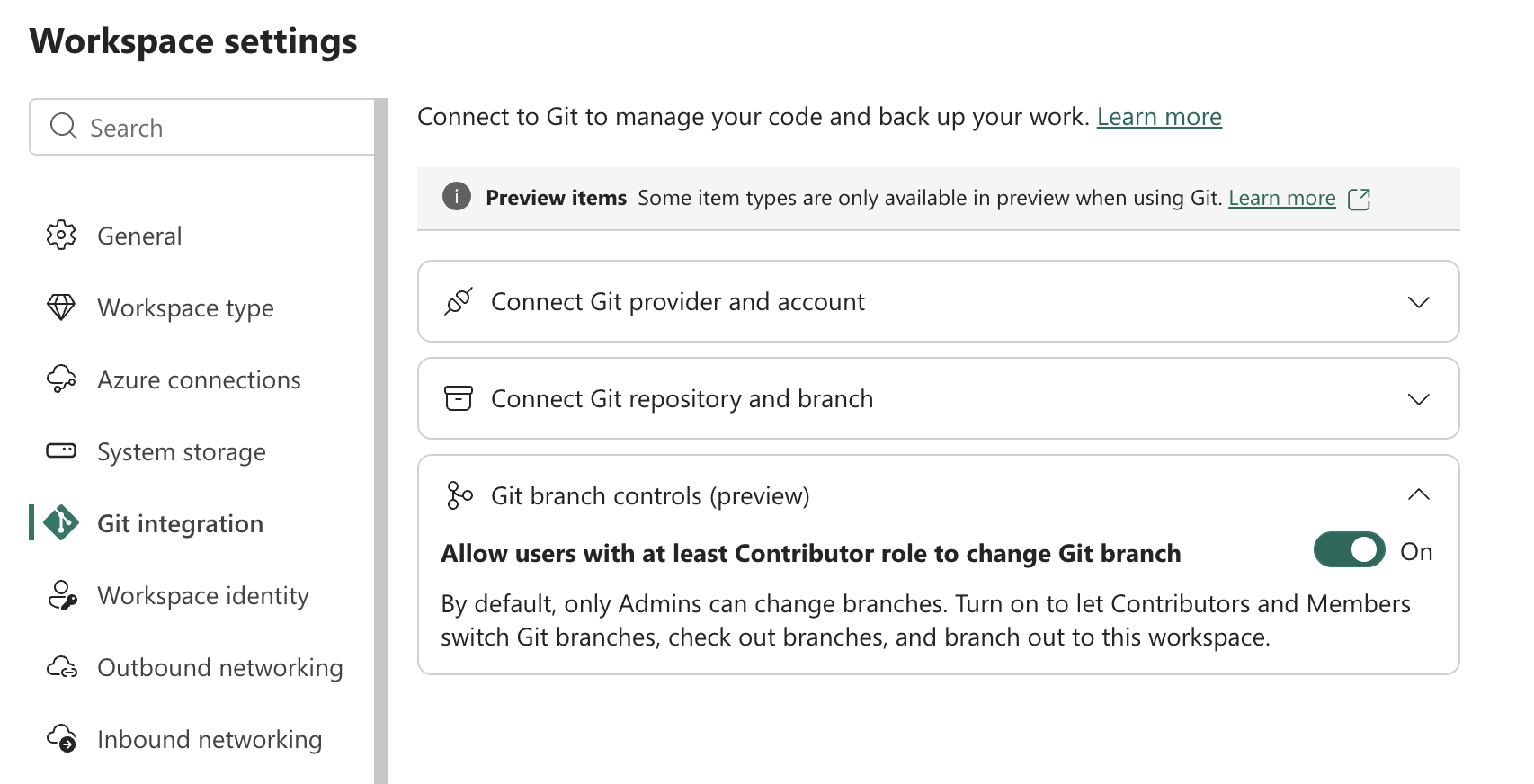 Screenshot of Allow users to change Git branch.