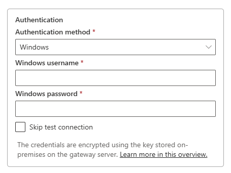 Screenshot showing the Windows authentication method for Folder.