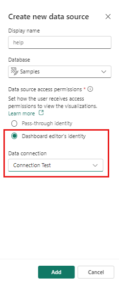Screenshot showing the Edit data source box where the applicable identity can be selected.