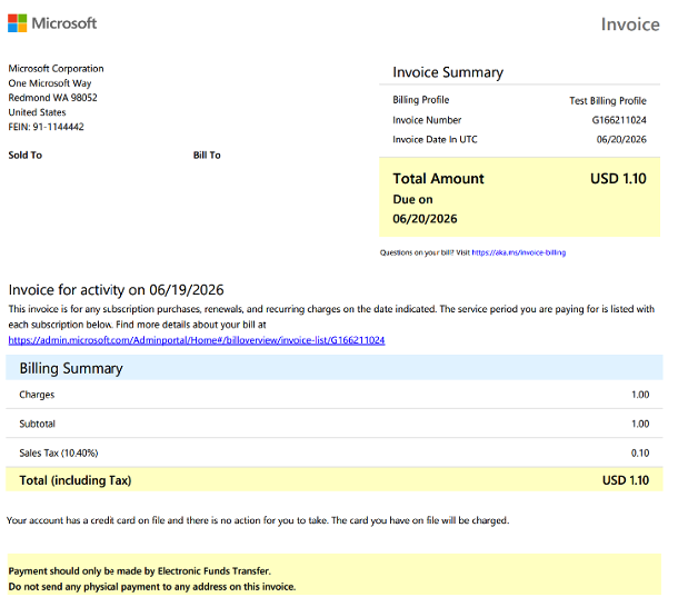 Screenshot of an example invoice.