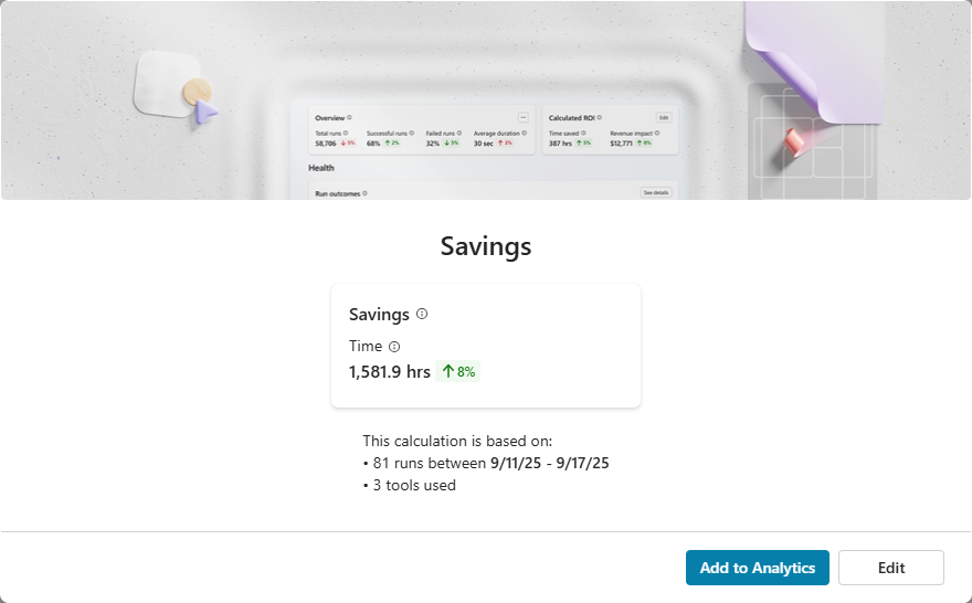 Screenshot of estimated savings of an agent for an individual tool.