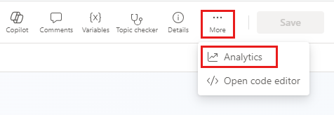 Screenshot showing the More menu for a topic, with the Analytics option highlighted.