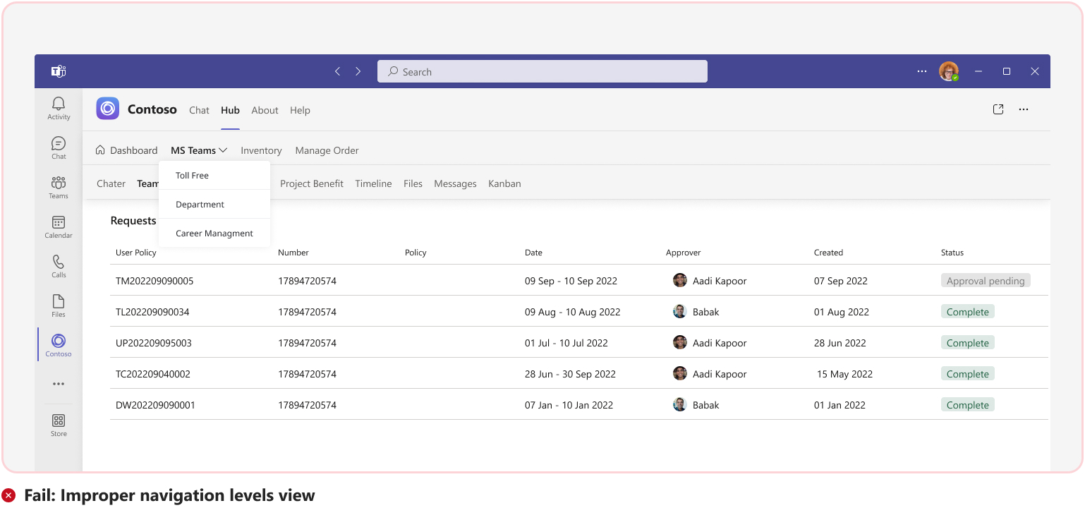 Screenshot that shows an example of in-meeting dialog with multiple navigation levels.