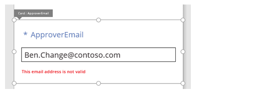 Screenshot of a data-entry card in Power Apps with controls spread out for clarity.