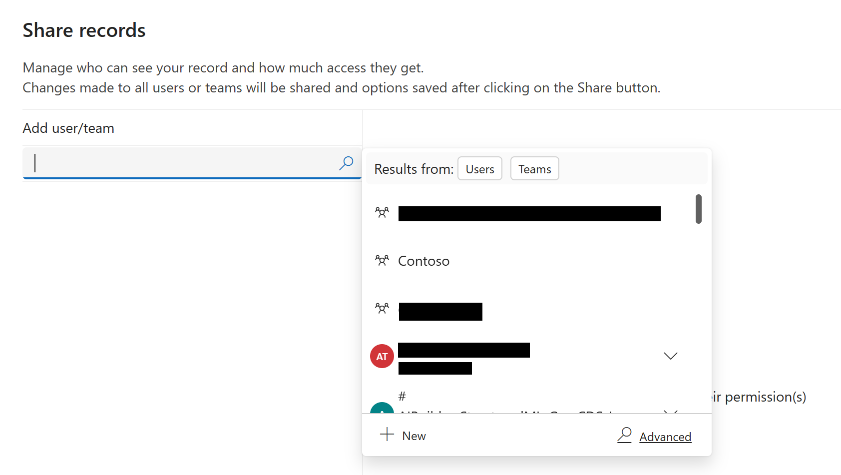 Choose user or team from the drop down menu.