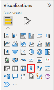 Screenshot of the Visualization pane with the R Visual icon highlighted.