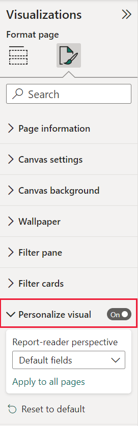 Screenshot of the Personalize visual section in the Format pane.