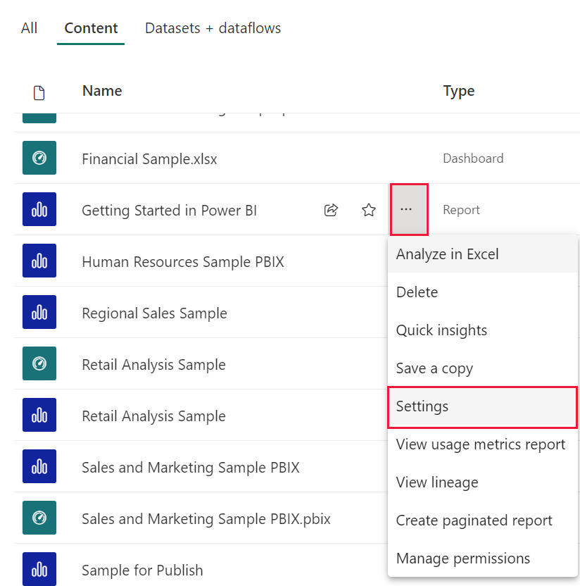 Screenshot of Report settings in the Power BI service.
