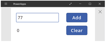 Screenshot of the adding machine after the running total has been reset to zero.