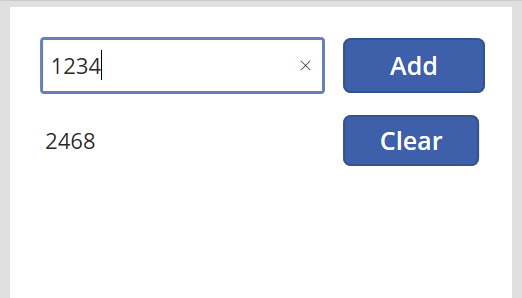 Screenshot of the app preview with a text input value and a context-variable running total.