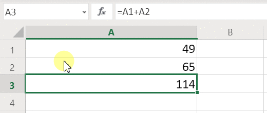 Screenshot of an Excel formula recalculating the sum after an input value changes.