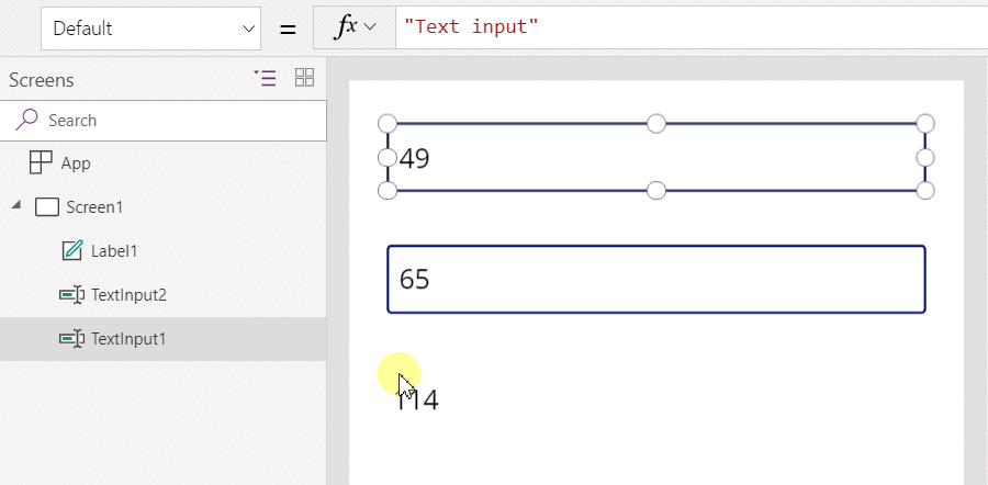 Screenshot of a Power Fx formula automatically recalculating a sum when an input changes.