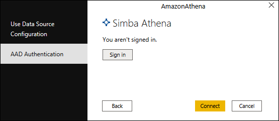 Screenshot of the Amazon Athena authentication dialog where you choose an authentication method.