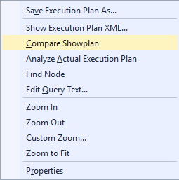 Screenshot of Right-click Compare Showplan.