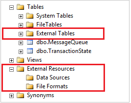 Screenshot of PolyBase objects in SSMS.