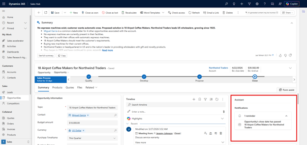 Screenshot of the assistant being displayed in an Opportunity record.