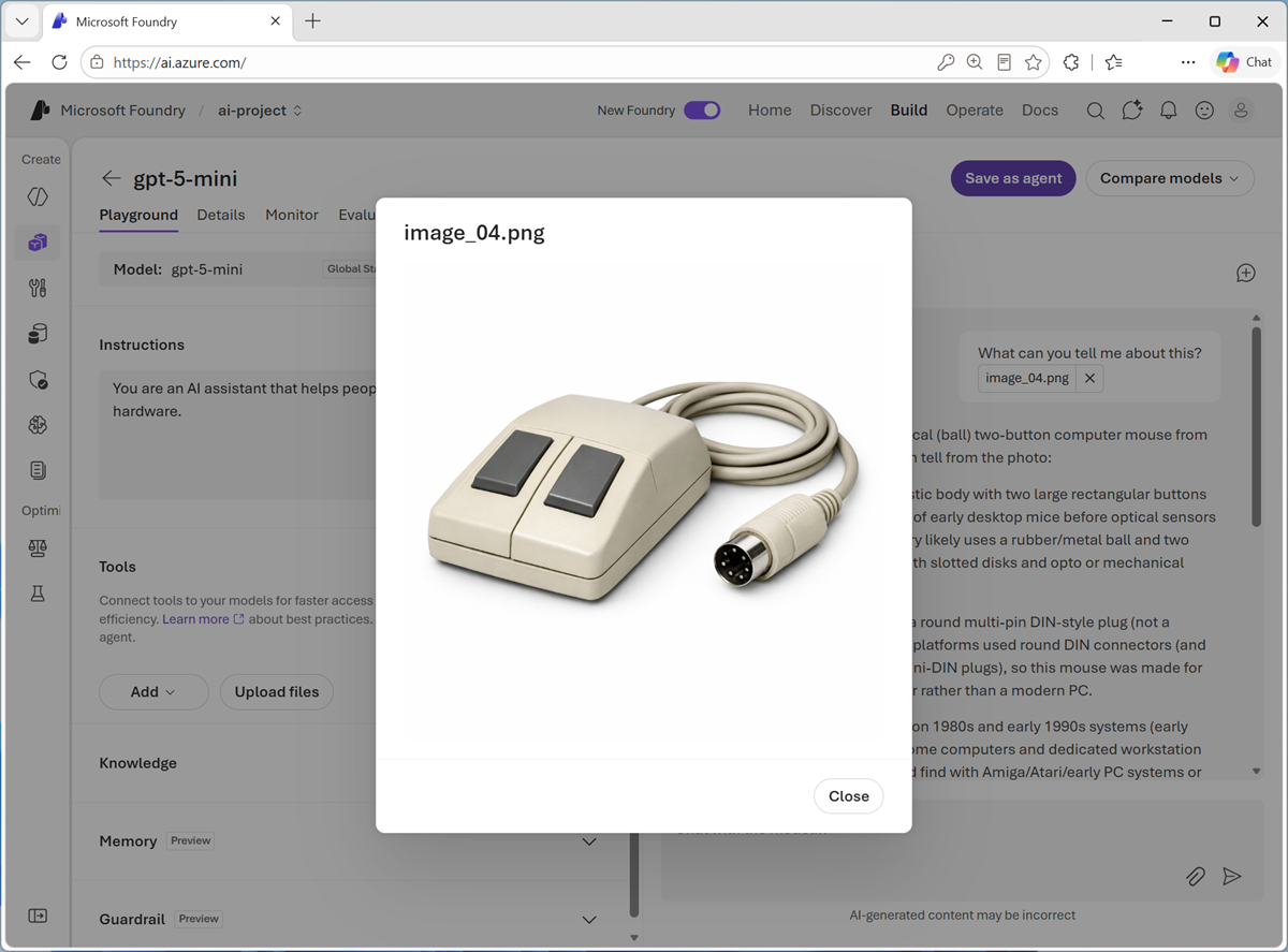 Screenshot of the chat playground app used in the lab.