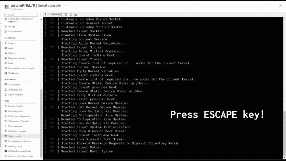 Screenshot of the GRUB menu edit step used to add selinux=0 and temporarily disable SELinux during startup.