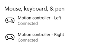 Screenshot that shows the paired Motion controllers.