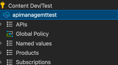 Istanza di Gestione API appena creata nel riquadro dell'estensione Gestione API di VS Code