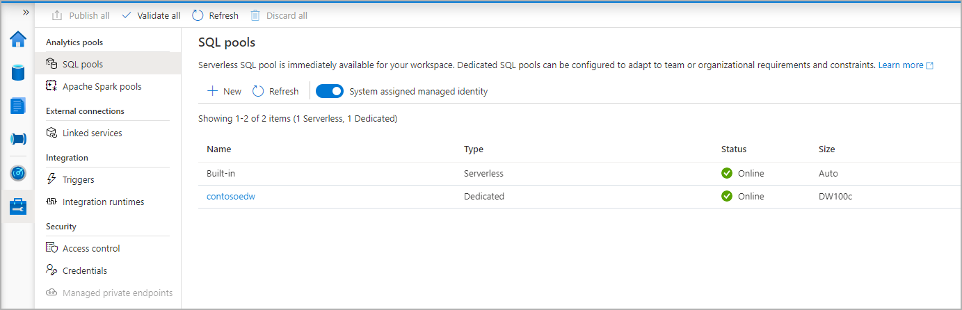 Screenshot del flusso di creazione del pool SQL - provisioning delle risorse.