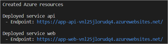 Screenshot dell'output del comando in cui vengono elencati gli URL degli endpoint.