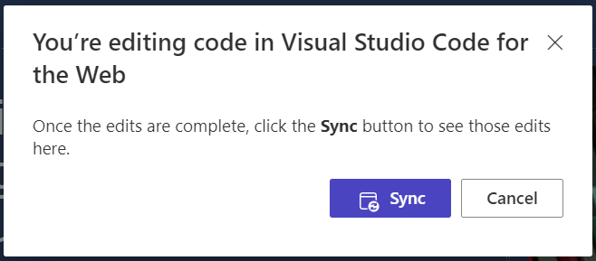 Interface per consentire all'utente di selezionare il pulsante Sincronizza per sincronizzare le modifiche apportate in Visual Studio Code in design studio.