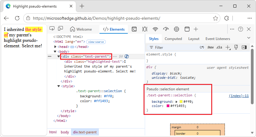 View the Pseudo section in the Styles tab