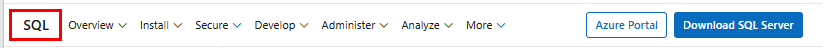 Schermopname van de menuoptie SQL Docs in de bovenbalk.