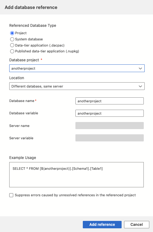 Schermopname van het dialoogvenster Referentie toevoegen in Visual Studio Code.
