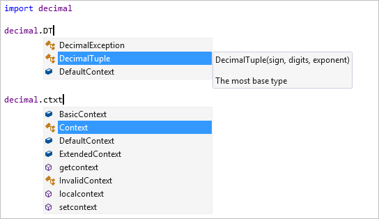 Een schermopname van ledenvoltooiing met filteren in de Visual Studio-editor.