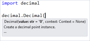Schermopname van de help voor handtekeningen in de Visual Studio-editor.