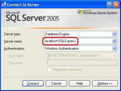 Koppla till localhost\SQLExpress Server