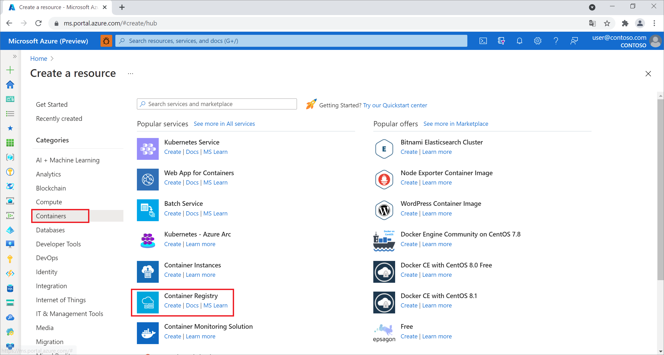 Skapa en ny Azure Container Registry-