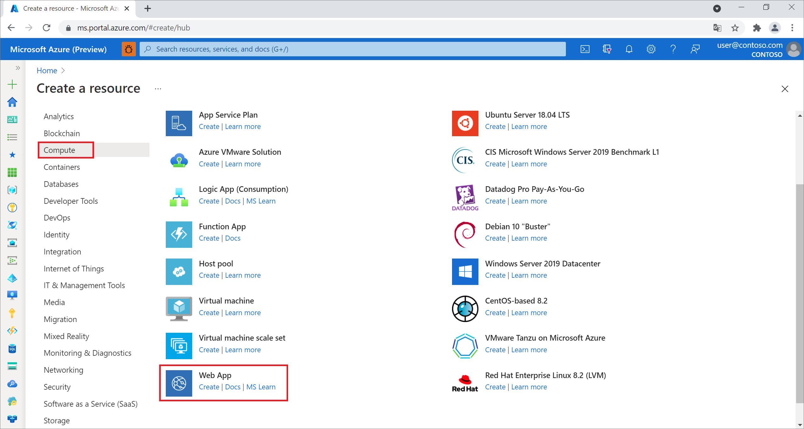 Skapa en ny webbapp i Azure-portalen