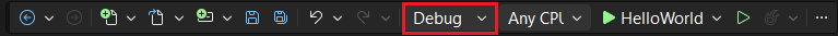 Visual Studio verktygsfältet med felsökning markerat