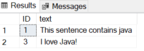 Skärmbild av resultat från Java-exempel.