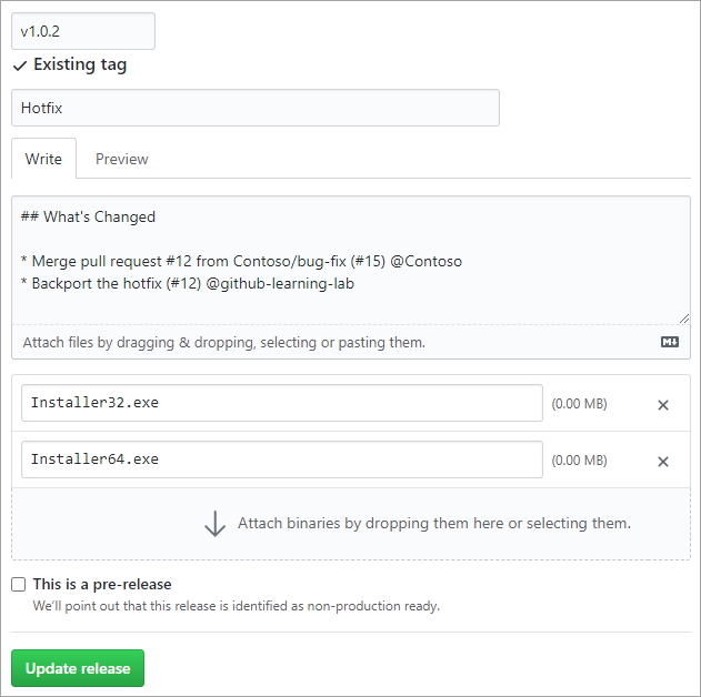 Skärmbild av hur du skapar en GitHub-version.