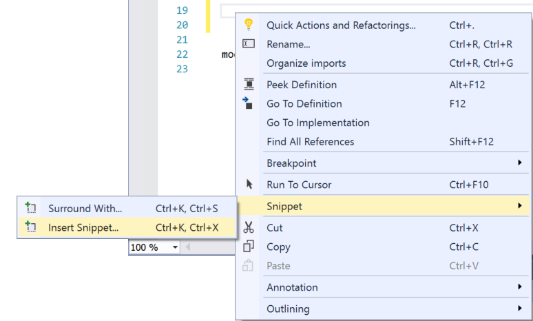 kodfragment i Visual Studio
