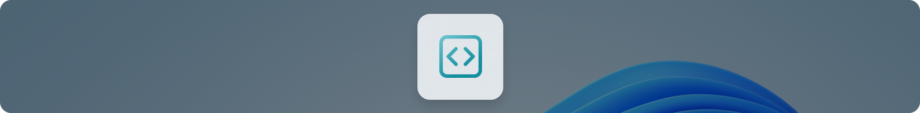Blå kodparentesikon centrerad på en gradientbakgrund som skiftar från ljusblått till lila och representerar Windows-applikationsutveckling